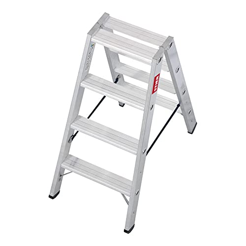 STIER Stufen Stehleiter Premium 2x4 Stufen beidseitig begehbar, Alu-Sicherheits-Stehleiter, Mehrzweckleiter