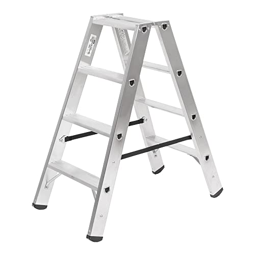 STIER Stufen Stehleiter Premium 2x4 Stufen beidseitig begehbar, Alu-Sicherheits-Stehleiter, Mehrzweckleiter