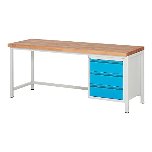 STIER Height-adjustable workbench Premium with 1 drawer WxDxH 1500x700x840-1040mm RAL 7035 / RAL 5012