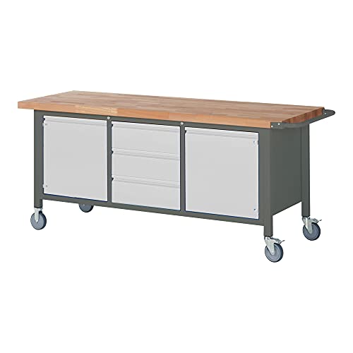 STIER Mobile Workbench Premium with 2 drawers and 2 hinged doors WxDxH 2000x700x880mm