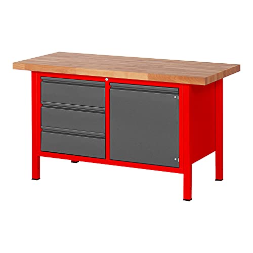 STIER Height-adjustable workbench Premium with 2 drawers and 2 hinged doors WxDxH 1500x700x840-1040mm RAL 3000 / anthracite metallic