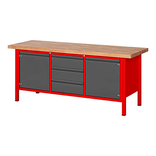 STIER Height-adjustable workbench Premium with 2 drawers and 2 hinged doors WxDxH 1500x700x840-1040mm RAL 3000 / anthracite metallic