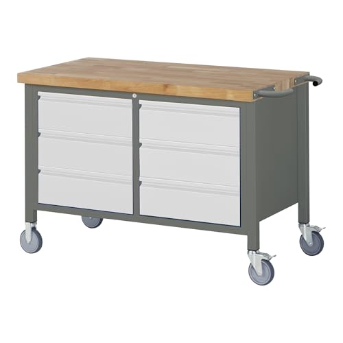 STIER Mobile Workbench Premium with 6 drawers WxDxH 1250x700x880 mm