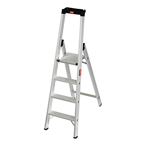 STIER Stepladder Premium 4 steps one-sided access, aluminum safety stepladder, multi-purpose ladder