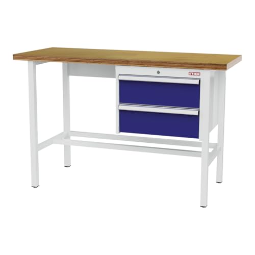 STIER Werkbank mit 2x200 mm Schubladen BxTxH 1500x600x960 mm RAL 7035 / RAL 5010