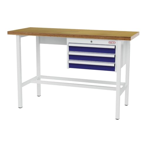 STIER Werkbank mit 3x100 mm Schubladen BxTxH 1500x600x960 mm RAL 3020 / RAL 7016