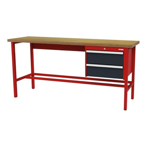 STIER workbench with 2x200 mm drawers WxDxH 2000x600x960 mm RAL 3020 / RAL 7016