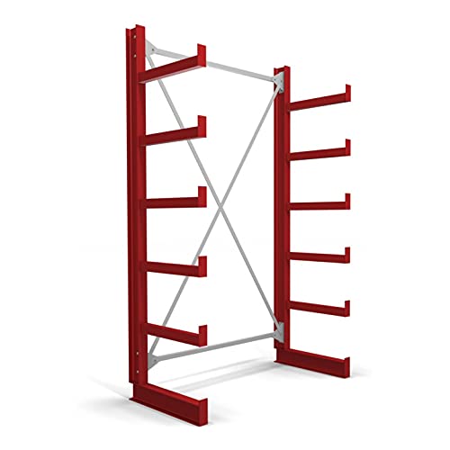 STIER cantilever rack one-sided 1 bay with 5 levels 1300x2000x500mm fire red