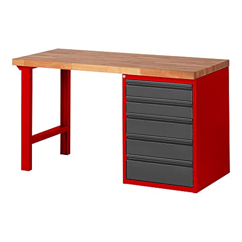 STIER workbench Premium with 5 drawers WxDxH 1500x700x840mm RAL 3000 / anthracite metal