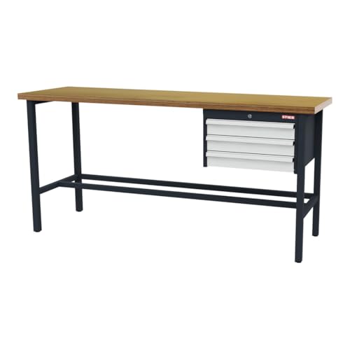 STIER workbench with 3x100 mm drawers WxDxH 2000x600x960 mm RAL 7016 / RAL 7035