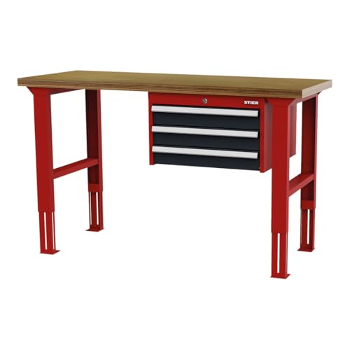 STIER Höhenverstellbare Werkbank mit 3x100 mm Schubladen BxTxH 1500x600x760-1060