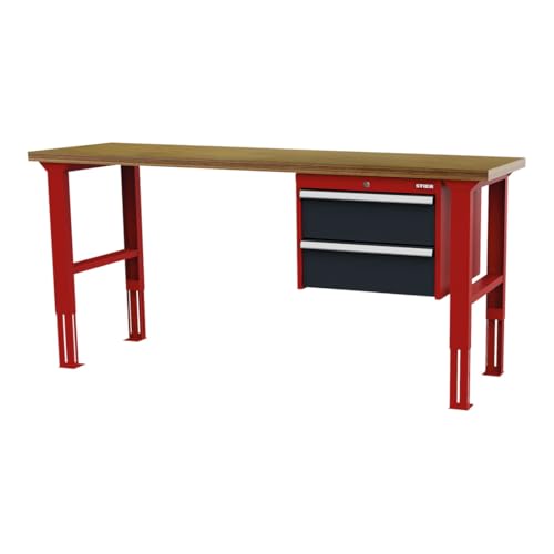 STIER Höhenverstellbare Werkbank mit 2x200 mm Schubladen BxTxH 1500x600x760-1060