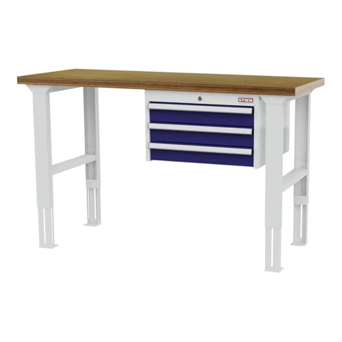 STIER Höhenverstellbare Werkbank mit 3x100 mm Schubladen BxTxH 1500x600x760-1060