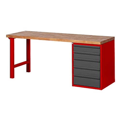 STIER workbench Premium with 5 drawers WxDxH 1500x700x840mm RAL 3000 / anthracite metal