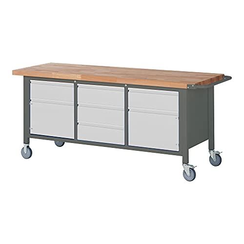 STIER Mobile Workbench Premium with 2 drawers and 2 hinged doors WxDxH 2000x700x880mm