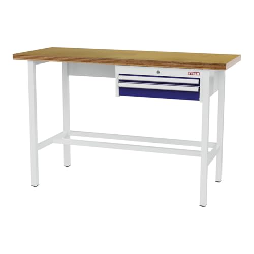 STIER Werkbank mit 1x50 1x100 mm Schubladen BxTxH 1500x600x960 mm RAL 7035 / RAL