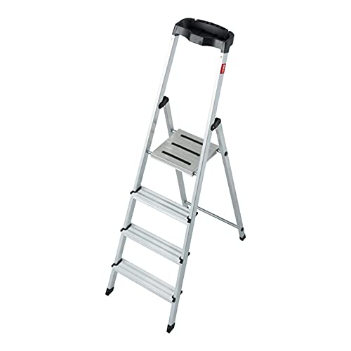 STIER Stepladder 4 steps one-sided access, aluminum safety stepladder, multi-purpose ladder