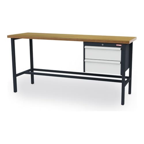 STIER workbench with 2x200 mm drawers WxDxH 2000x600x960 mm RAL 7016 / RAL 7035