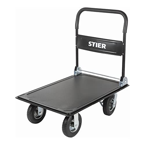 STIER platform trolley load capacity 300kg pneumatic tires parking brake