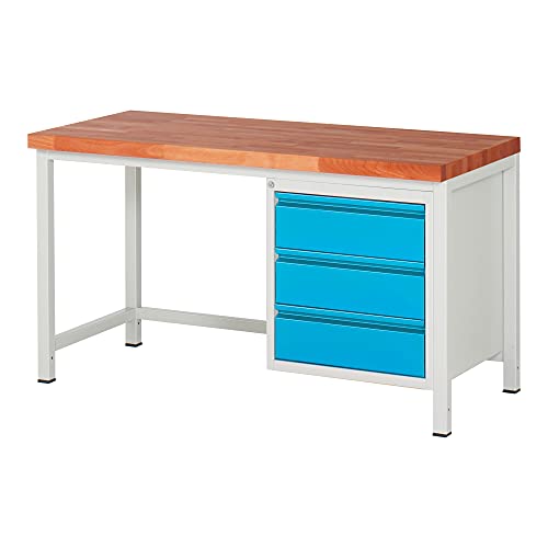 STIER Height-adjustable workbench Premium with 1 drawer WxDxH 1500x700x840-1040mm RAL 7035 / RAL 5012