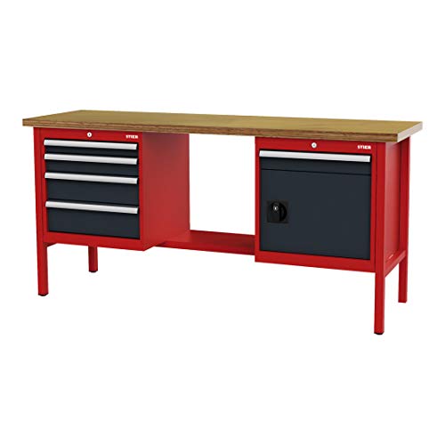STIER Werkbank mit 5 Schubladen und 1 Tür BxTxH 2000x600x960 mm RAL 3020 / RAL