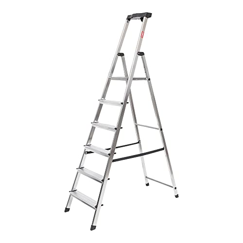 STIER Stepladder 4 steps one-sided access, aluminum safety stepladder, multi-purpose ladder