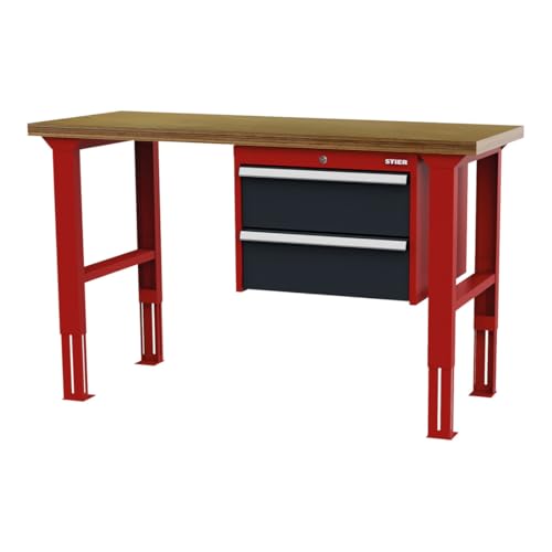 STIER height-adjustable workbench with 2x200 mm drawers WxDxH 1500x600x760-1060