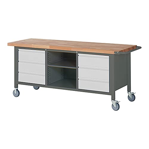 STIER Mobile Workbench Premium with 2 drawers and 2 hinged doors WxDxH 2000x700x880mm