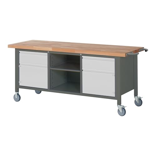 STIER Mobile Workbench Premium with 2 drawers and 2 hinged doors WxDxH 2000x700x880mm