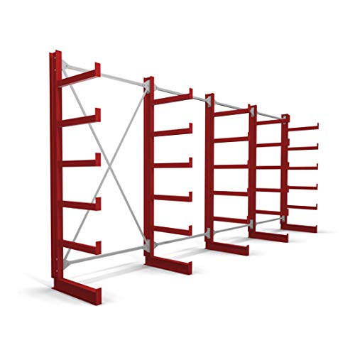 STIER cantilever rack one-sided 1 bay with 5 levels 1300x2000x500mm fire red