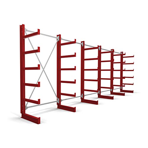 STIER cantilever rack one-sided 1 bay with 5 levels 1300x2000x500mm fire red