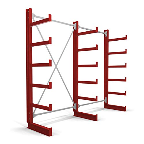STIER cantilever rack one-sided 1 bay with 5 levels 1300x2000x500mm fire red