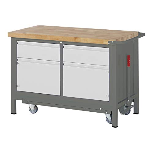 STIER Premium workbench with abs. chassis, 2 drawers, and 2 hinged doors (WxDxH 1250x700x880mm)