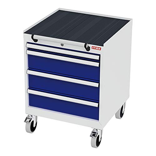 STIER Mobile drawer cabinet with 5 drawers WxDxH 600x575x790 mm light grey/gentian blue, RAL 7035 / RAL 5010