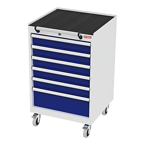 STIER Mobile drawer cabinet with 5 drawers WxDxH 600x575x790 mm light grey/gentian blue, RAL 7035 / RAL 5010