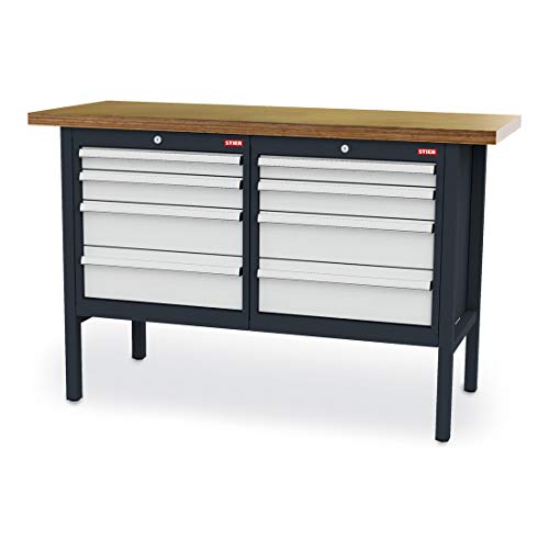 STIER Kastenwerkbank 8 Schubladen 80 kg Tragkraft je Schublade Profi-Werkbank