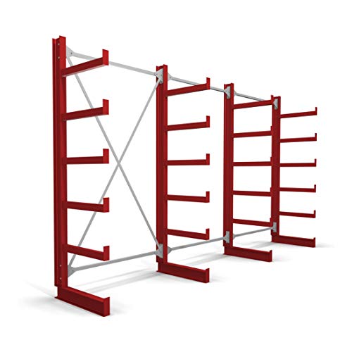 STIER cantilever rack one-sided 1 bay with 5 levels 1300x2000x500mm fire red