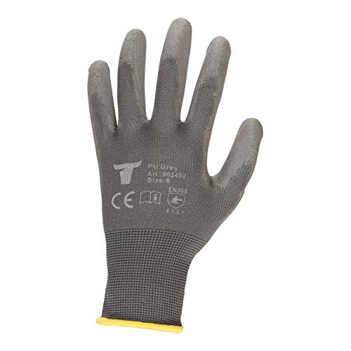 STIER assembly gloves, 12 pairs, size 8, nylon with PU coating, excellent dexterity, secure grip, high abrasion resistance, breathability, grey