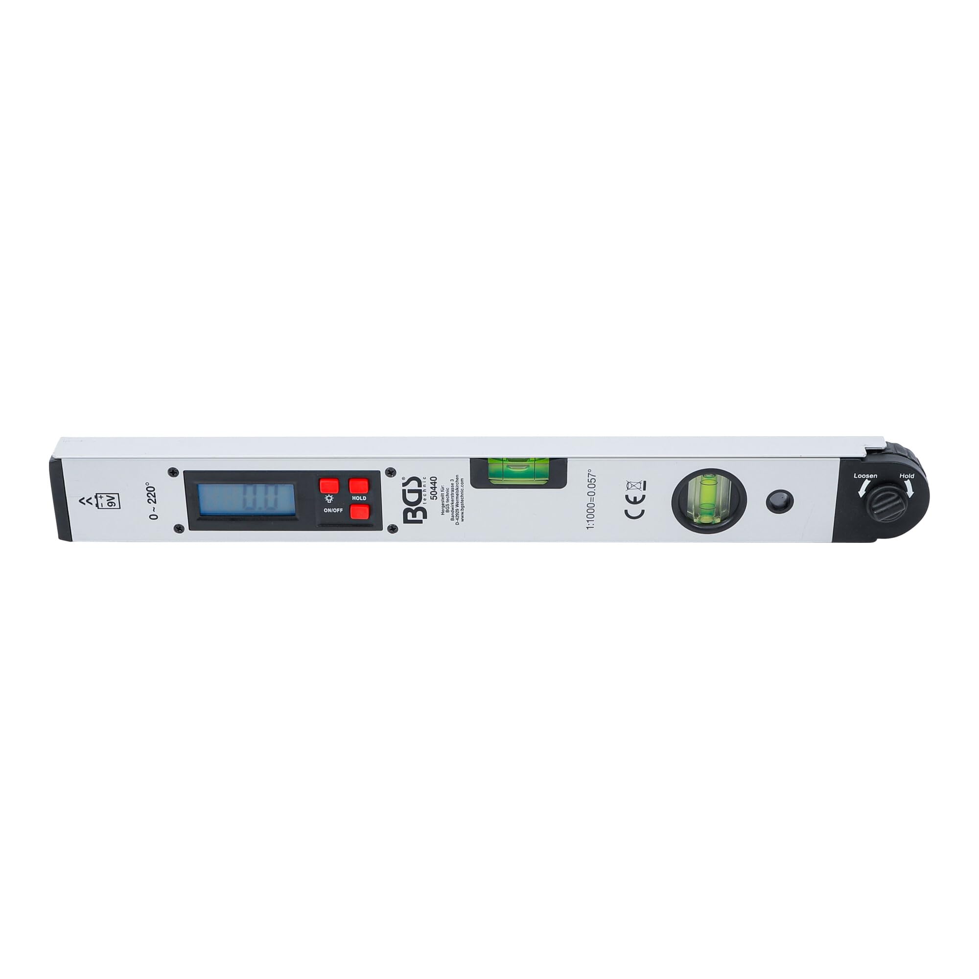 BGS Digitaler LCD-Winkelmesser mit Wasserwaage 450 mm