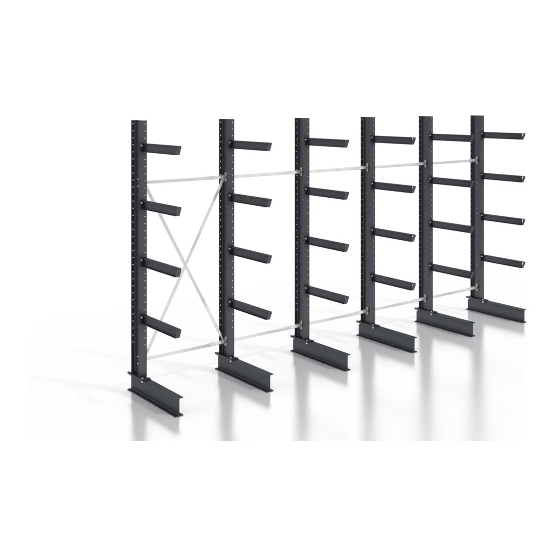 STIER cantilever rack, screwable, one-sided, 5 bays with 4 levels, 6400x2530x400mm