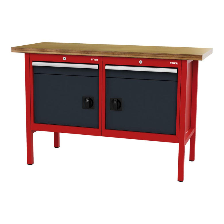 STIER Werkbank mit 2 Schubladen und 2 Türen BxTxH 1500x600x960 mm RAL 3020 / RAL