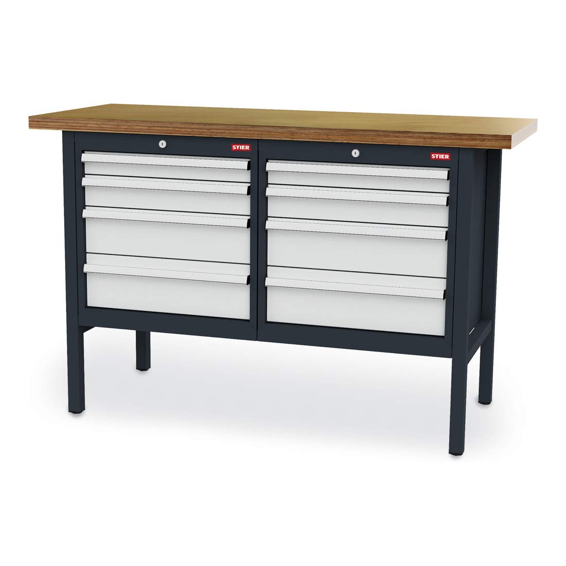 STIER Kastenwerkbank 8 Schubladen 80 kg Tragkraft je Schublade Profi-Werkbank