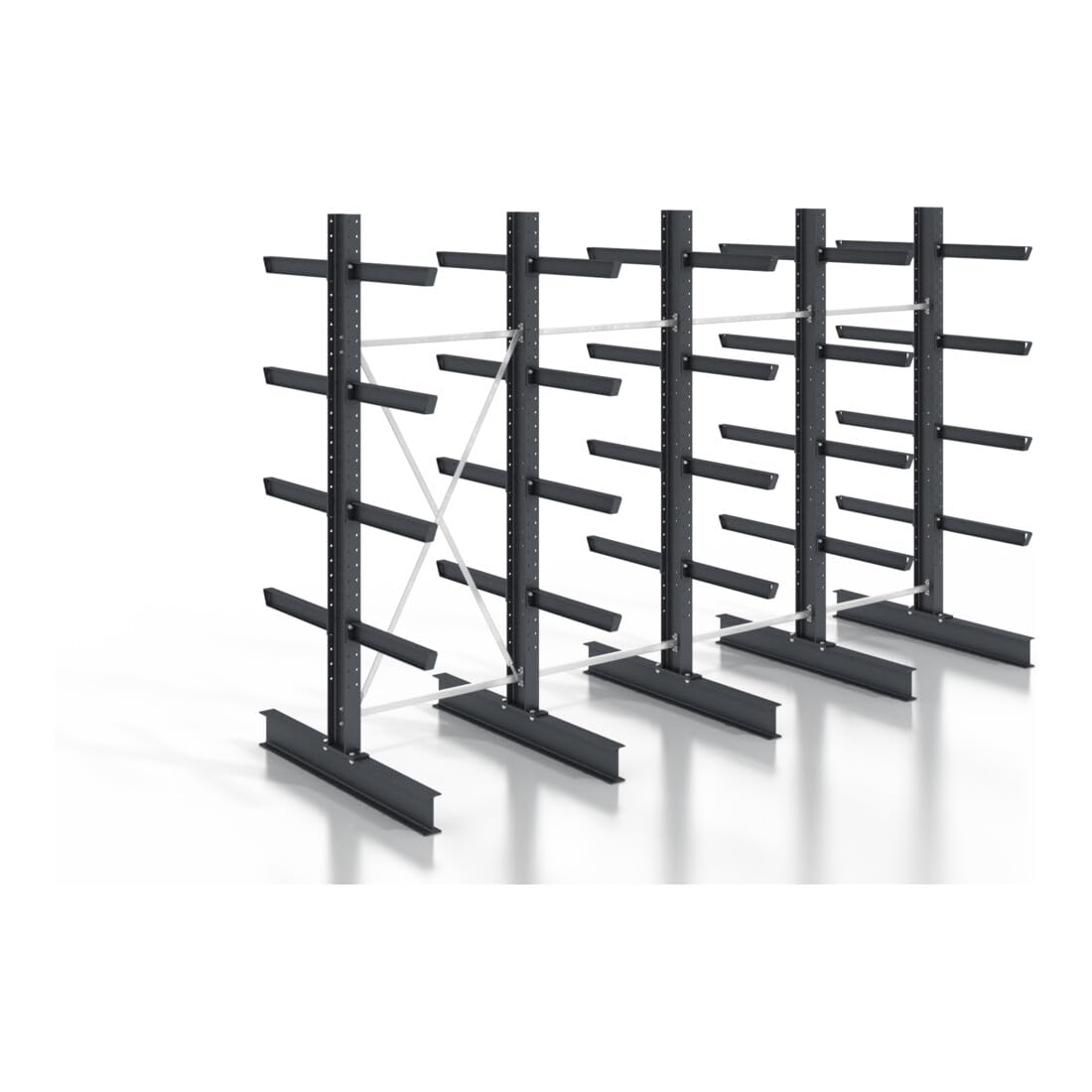 STIER cantilever rack, screwable, double-sided, 4 bays with 4 levels, 5120x3150x800mm