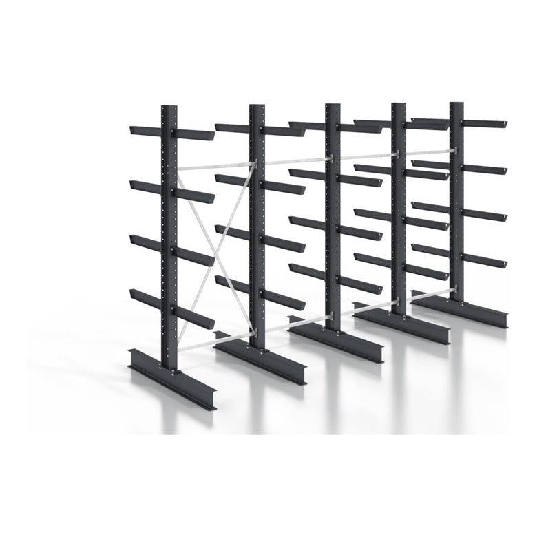 STIER cantilever rack, screwable, double-sided, 4 bays with 4 levels, 5120x3150x800mm