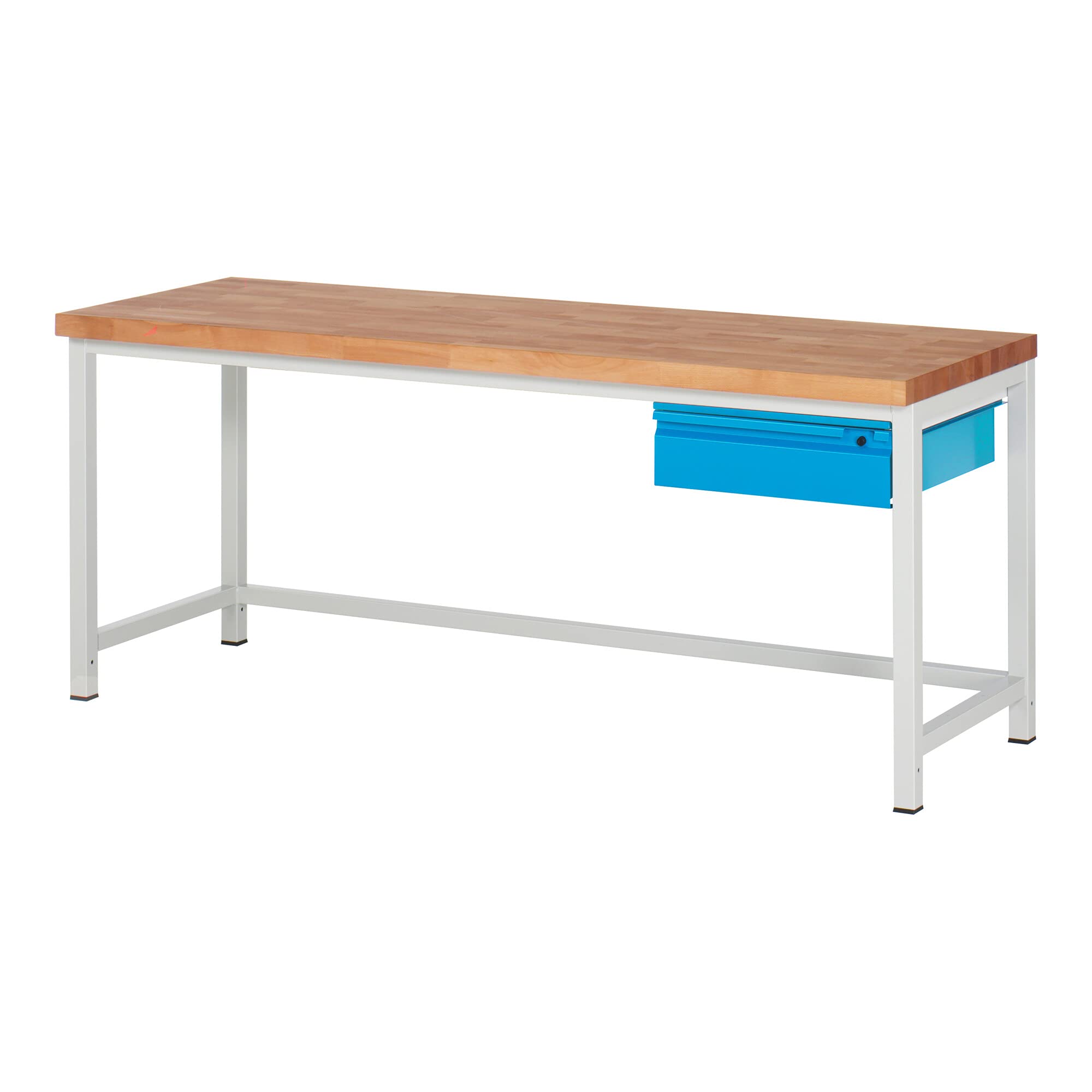 STIER Height-adjustable workbench Premium with 1 drawer WxDxH 1500x700x840-1040mm RAL 7035 / RAL 5012