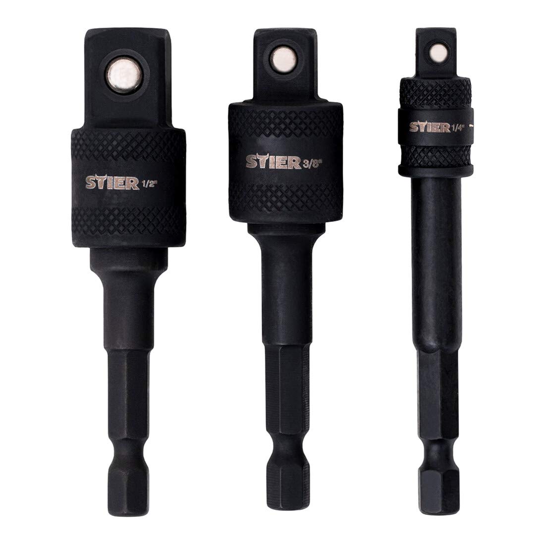 STIER bit adapter set 3-piece 1/4 sockets 3/8 and 1/2 inch socket wrench