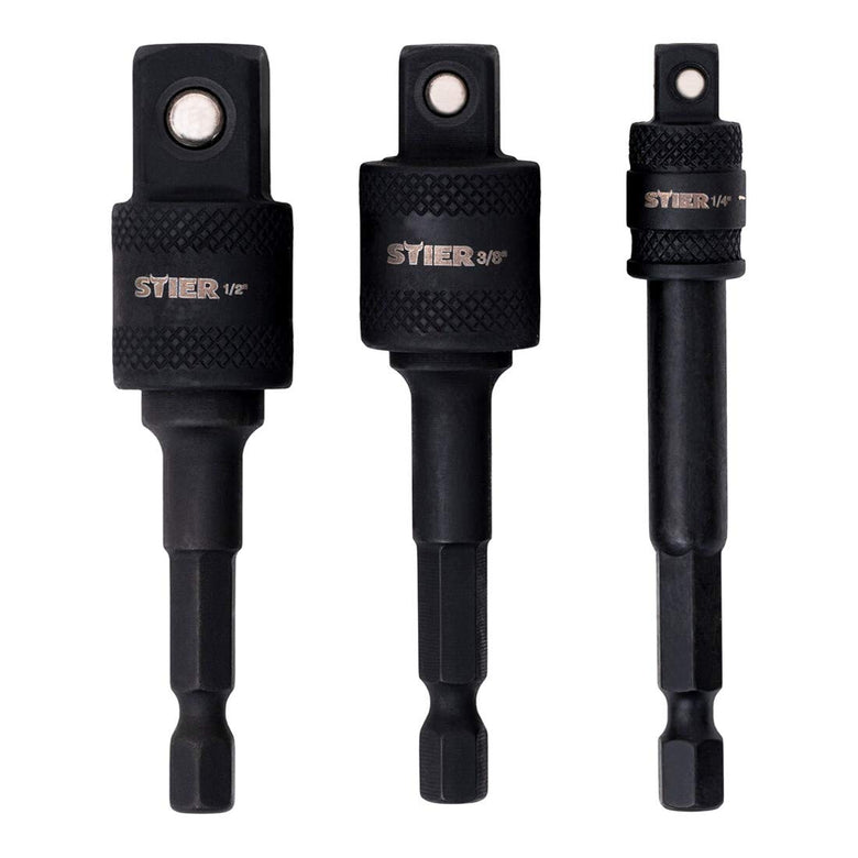 STIER bit adapter set 3-piece 1/4 sockets 3/8 and 1/2 inch socket wrench