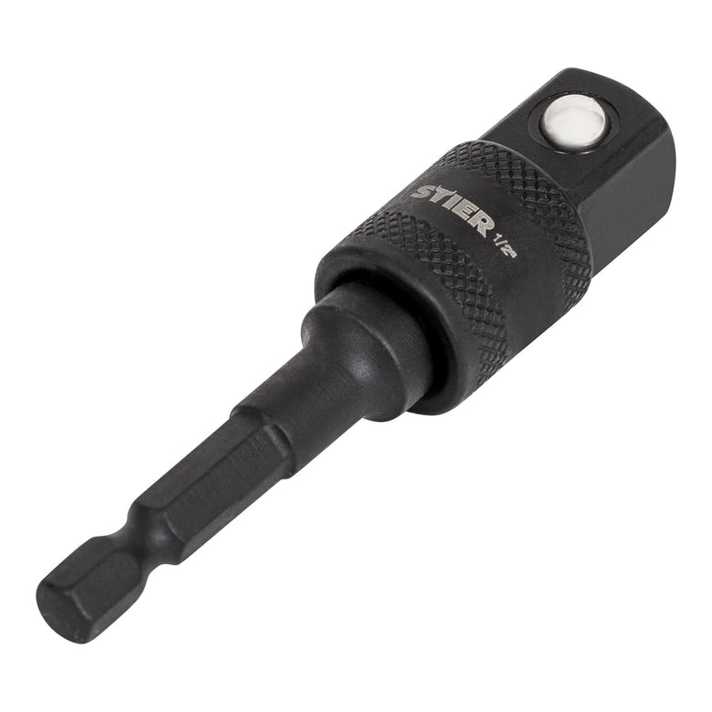STIER Bit Adapter, 1/4 Zoll Antrieb, Vierkant hohl, Aufnahme von Steckschlüssel-Einsätzen, Stecknüsse, Schnellverschluss-System für Bohrmaschinen und Schrauber geeignet, Stecknuss Adapter