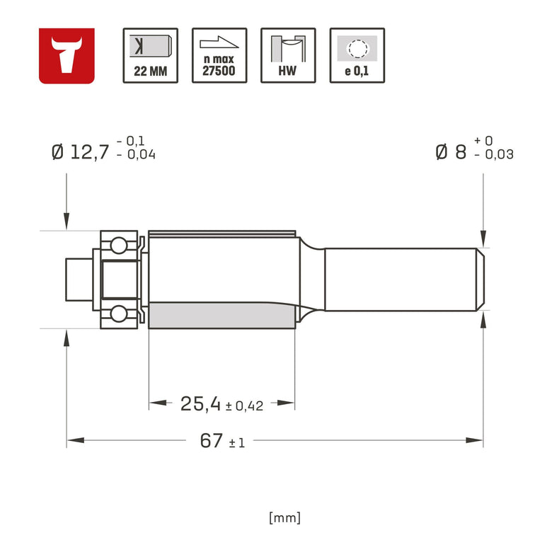 STIER Bündigfräser D12,7 x L25 x S8 mm HM (HW)