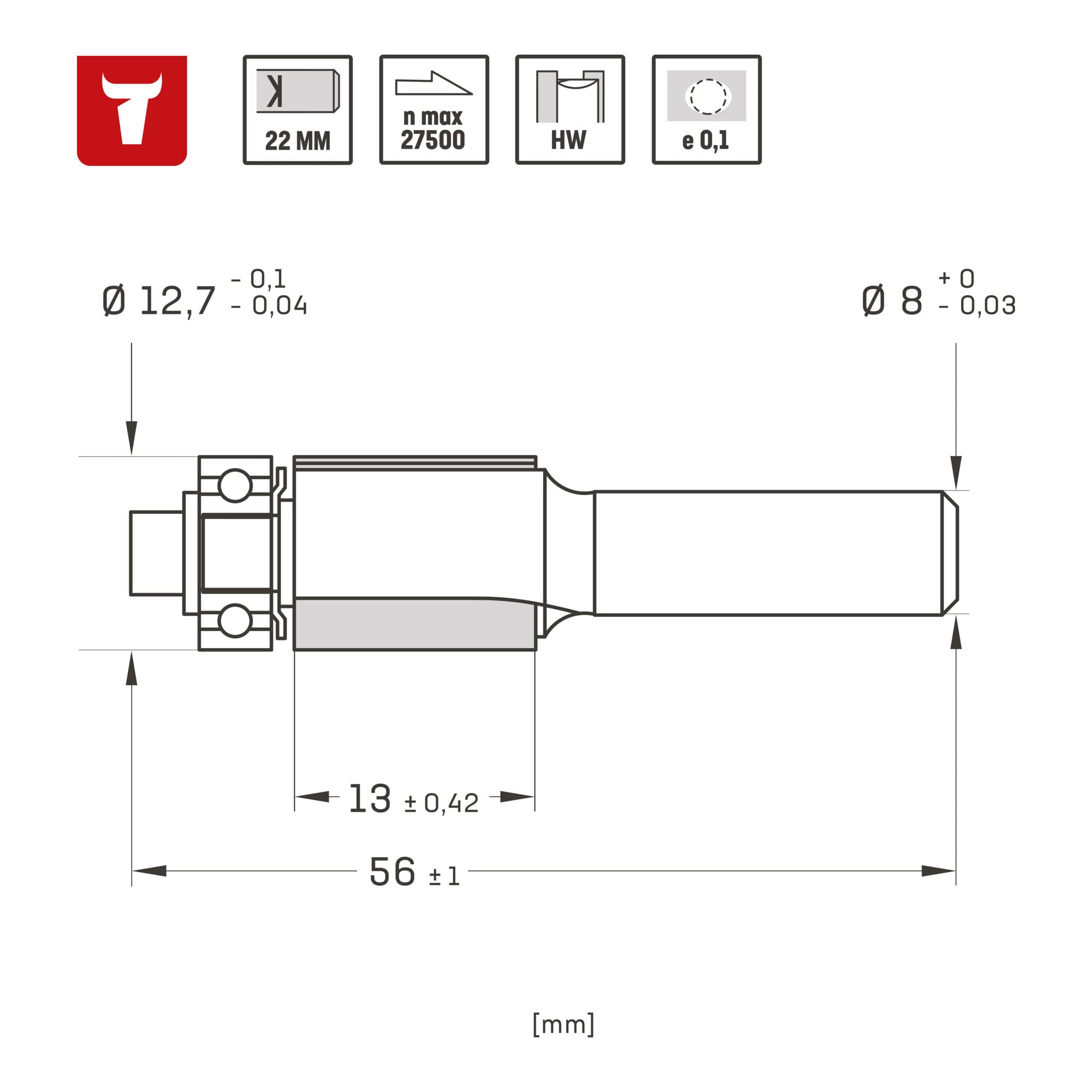 STIER flush cutter D12.7 x L13 x S8 mm HM (HW)